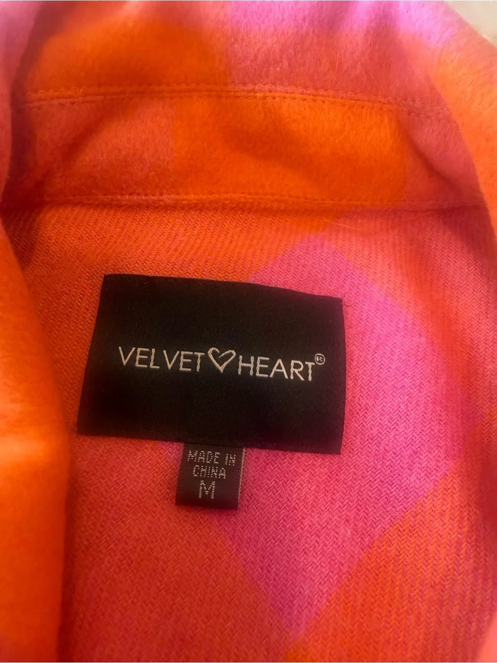 Women's velvet heart Pink & Orange Plaid Shacket Jacket! M